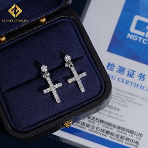Hot Sale Style Cross <b>Earrings</b> Round Lab Grown Diamond Hip Hop <b>Earrings</b> 925 <b>Silver</b> Setting Round <b>Stud</b> Screw Back Men - Product Image 4