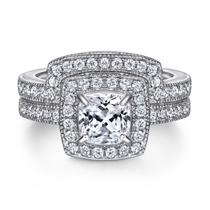 Fabricant de bijoux – Ensemble de bagues de fiançailles vintage en argent sterling 925 plaqué rhodium avec zircone cubique sertie à griffes - Product Image 1