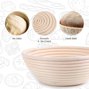Quality 2PCS 23cm/25cm Oval <b>Bread</b> Proofing <b>Basket</b> Set with Liners Dough Scraper Basting Brush & Dough Whisk - Product Image 4