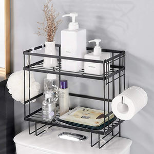 Bathroom Over The Toilet Storage Shelf 2-Tier Black Iron Bathroom Organizer with Hanging Hook