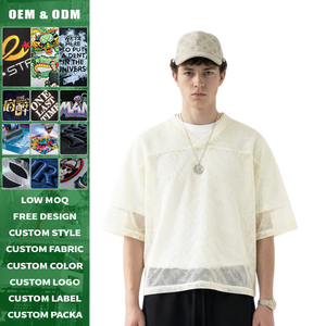 Camiseta Deportiva Oversize de Malla Transpirable con Cuello en V para Hombre, de Algodón, Manga Corta, Tejido, Estampado DTG Personalizado, Estilo Urbano, 285g - Product Image 5