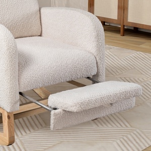 Sillón Individual de Terciopelo Blanco con Reposapiés, Sofá Reclinable Acolchado para Sala de Estar o Apartamento, de una Sola Pieza - Product Image 5