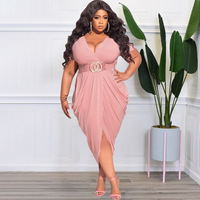 Nouvelle couleur unie profonde V Sexy serré fendu longue grande taille robe pour femmes