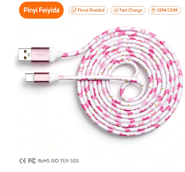 Free Custom Logo PU Leather Braided Type C USB Cable 5A Fast Charging Data Transfer Wire