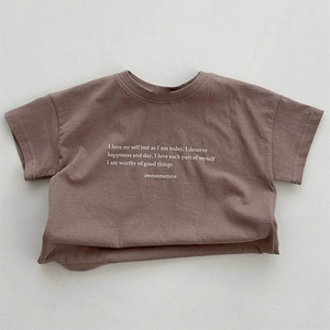 Nuova T-shirt Estiva a Maniche Corte con Stampa Lettering, Stile Coreano, Vestibilità Ampia, Casual, per Famiglie - Product Image 1
