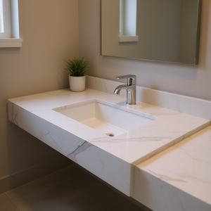 Meuble-lavabo mural Montary 43x22 pouces avec plateau en pierre frittée, un seul trou pour robinet, style luxe Carrara Gold - Product Image 2