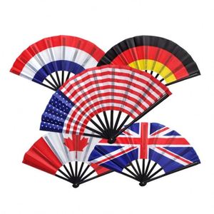 Éventail pliant personnalisé en bambou et tissu, grand format, avec drapeau intégré - Product Image 1