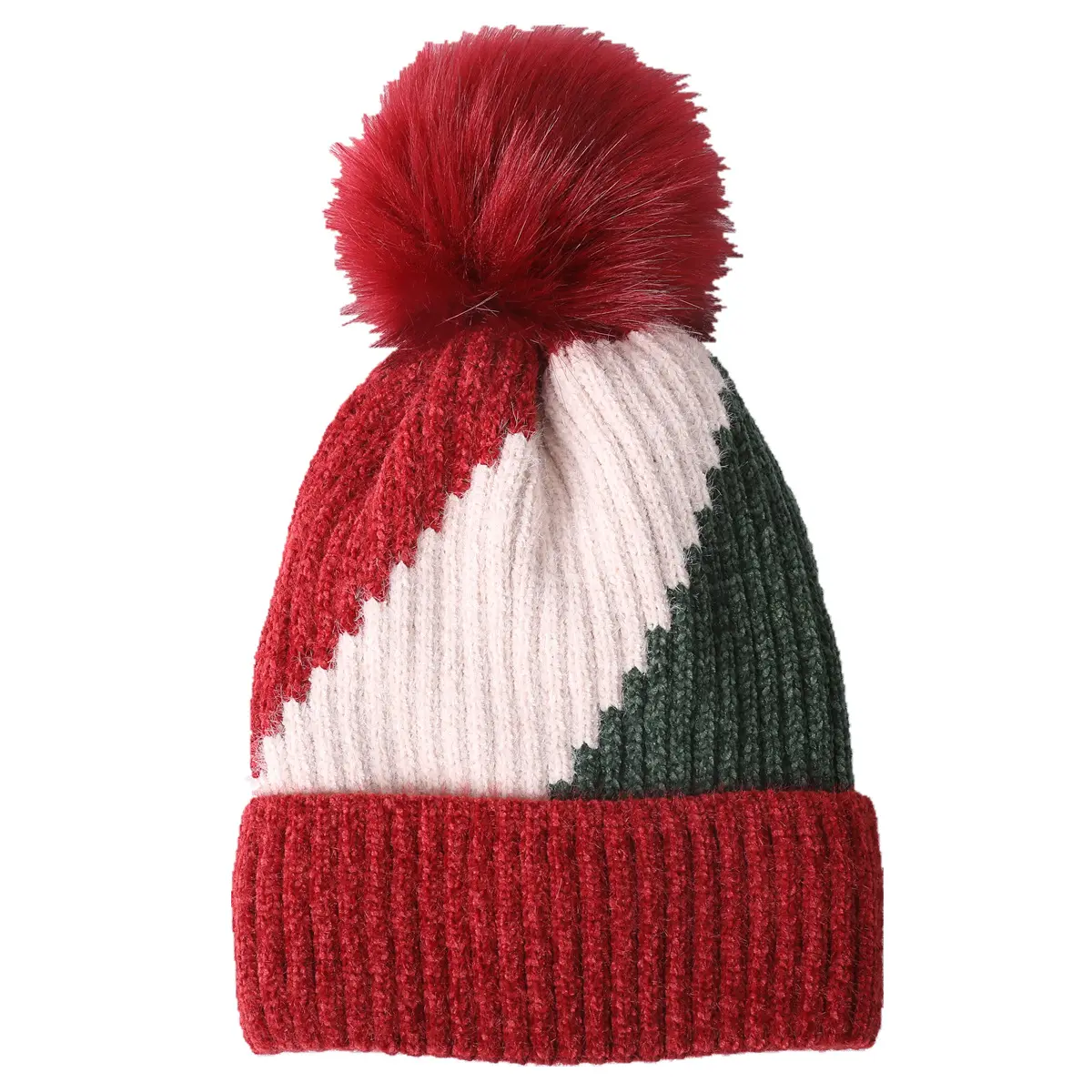 Sewingman B0560C Three Tone Chenille Winter Beanie Knitting Hat with Lining
