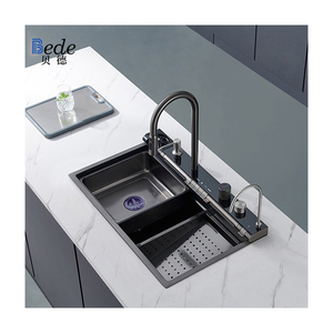 Rubinetto da <span class=keywords><strong>Cucina</strong></span> Multifunzionale Nano Nero-Grigio con <span class=keywords><strong>Doppio</strong></span> Getto a Cascata, Display Digitale, Doccetta Estraibile e 7 Funzioni - Product Image 5
