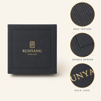 Boîte à bijoux noire mate personnalisée avec monogramme en feuille d'or et texture gaufrée pour marque de luxe, vente en gros directe d'usine