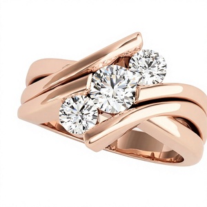 Bague de fiançailles classique en or plaqué 18K 14K avec diamant de laboratoire taille brillant rond et bande épaisse, pour femme - Product Image 3