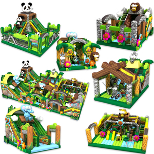 Château gonflable géant pour enfants avec toboggan/toboggan sec pour les fêtes en plein air, thème jungle, animaux, ville de divertissement, panda, location - Product Image 1