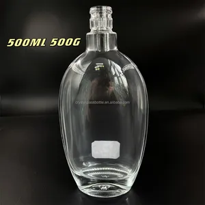 500ml Vòng hình elip rõ ràng độc đáo tùy chỉnh tái sử dụng chai thủy tinh cho Gin Vodka Tequila rượu mạnh