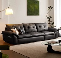 Ensemble de canapés en cuir véritable noir de style italien rétro 2025, minimaliste moderne avec cuir de vachette de première qualité pour le salon