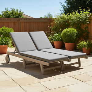 Lettino Prendisole in Legno di Acacia per 2 Persone con Cuscino Grigio, Arredo da Esterno per Patio - Product Image 2