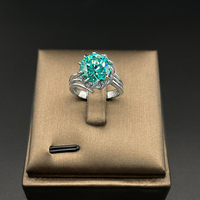 Bague en argent sterling GAR S925 blanc avec grande fleur de moissanite vert émeraude 3CT 5CT pour femme, bague de mariage