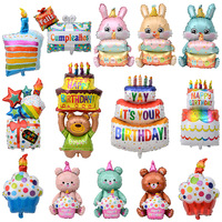 Ballon en aluminium pour gâteau d'anniversaire, motif ours et lapin, bougie à trois couches, grande base mate, décoration de fête pour enfant, fille, princesse