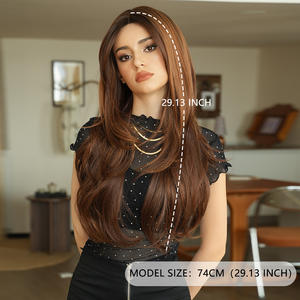 Perruque longue pour femmes japonaises et coréennes, <span class=keywords><strong>120</strong></span>% de densité, orange thé doux, brun, tête entière, dentelle transparente, coiffure à séparation au milieu - Product Image 2