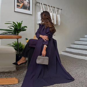 LN178 Cardigan de mode musulman modeste Abaya Robe longue élégante Manches longues violettes Robe d'automne en polyester pour les porteurs de <span class=keywords><strong>hijab</strong></span> - Product Image 3