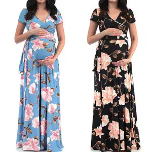 De gros robe de maternité 3pcs-Robes de maternité, motif Floral, pour femme enceinte