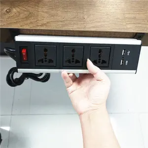 Universal power outlet Two install way under desk hanging socket and surface tabletop mounted switched usb electric socket