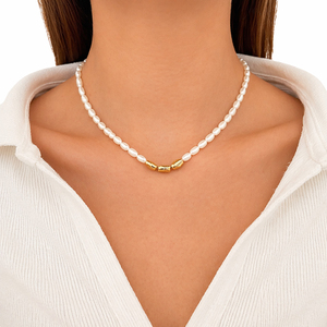 Elegante <span class=keywords><strong>Collana</strong></span> da Donna in Stile Francese <span class=keywords><strong>con</strong></span> Perle di Riso Miste <span class=keywords><strong>e</strong></span> Ciondolo a Stella in Pietra Naturale, Placcata in PVD 18K, Impermeabile, per Uso Quotidiano <span class=keywords><strong>e</strong></span> Feste - Product Image 6
