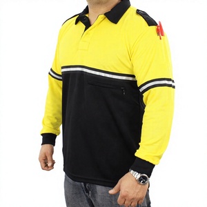 Polo de sécurité à manches longues pour homme, jaune et noir, avec poche zippée réfléchissante - Product Image 2