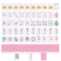 Ensemble de Mahjong Américain Moderne en Mélamine Rose Imprimé Personnalisé, Motif Poinsettia, Ornement de Noël Écologique
