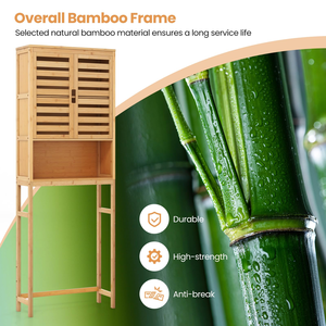 Bamboo Storage Cabinet for Bathroom and <b>Laundry</b> Room Adjustable Toilet Shelf <b>Stand</b> Space-Saving Organizer with Cupboard - Product Image 2