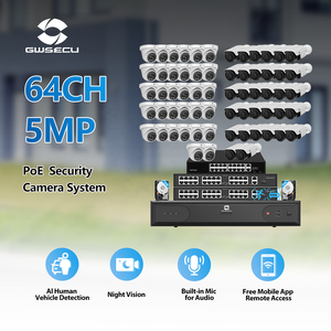Système de caméra de sécurité CCTV GWSECU 64 canaux, disque dur 16 To, 64x 5MP PoE IP, surveillance commerciale professionnelle, détection de visage humain par IA - Product Image 2
