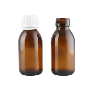 Bottiglia in Vetro Ambrato all'Ingrosso da 30ml, 60ml, 125ml, 150ml, 200ml, 250ml, 300ml, 500ml, 100ml con Tappo in Plastica DIN 28mm per Confezionamento Sciroppo per la <span class=keywords><strong>Tosse</strong></span> - Product Image 1