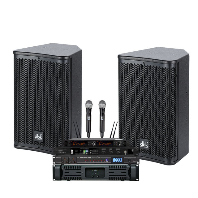 2 Way Full Range 8 Inch DJ Karaoke Speakers Set with 2 Channel Amplifier Stage Audio Sound Equipment PA Speaker System for KTV