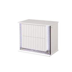 Contemporary 2-<b>Drawer</b> Nightstand With Diamond Patterned Sides White Wood Finish LED Lighting - Product Image 4