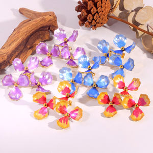 पाउडर महिला फैशन फूलों की बालियां स्टेनलेस स्टील 18k सोने की प्लेटेड बालियां रंगीन फूलों के गहने - Product Image 1