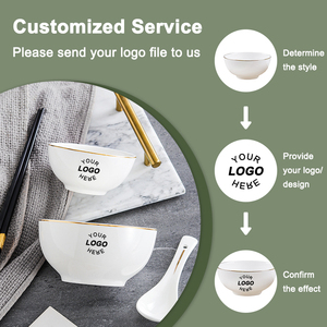 Bols en céramique blanche en porcelaine de luxe personnalisés en usine bol à mélanger rond pour pâtes de riz vente en gros de vaisselle écologique à bord doré - Product Image 3