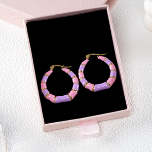 304 316 Spot Goods Trendy <b>Pink</b> Purple Resin Hoop Earrings Gold Plated Women's Party Jewelry Fashion Statement Ear Rings - Product Image 4