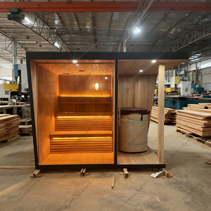 Hiện đại điện ngoài trời tuyết tùng đỏ tắm hơi kết hợp tắm lạnh với phòng tắm hơi bếp transom Windows tùy biến cho lợi ích sức khỏe - Product Image 1