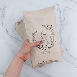 Sacs d'expédition personnalisés en polyéthylène couleur pêche avec impression d'art ligné noir - Sacs d'expédition étanches pour boutiques et e-commerce - Product Image 6