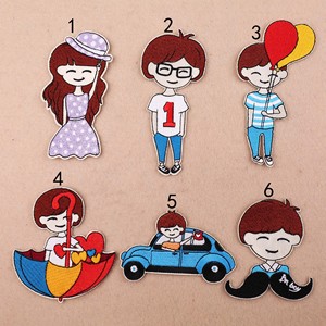 Embroidered Fabric Jean Clothing Decoration and Hole Repair Iron <strong>on</strong> Patch with Cute Cartoon Little Boy and Girl <strong>Pattern</strong> - Product Image 1
