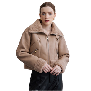 Chaqueta de invierno para mujer, estilo motociclista, con cuello en V, gruesa y holgada, de piel de zorro sintética, mezclilla de PU, con cremallera, ecológica. - Product Image 2