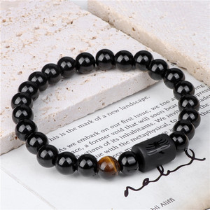 Bracciale con ciondoli dei 12 segni zodiacali, perline di vetro nero, bracciale elastico con occhio di tigre naturale per gioielli da <span class=keywords><strong>uomo</strong></span> - Product Image 4