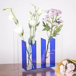 Akrilik dikdörtgen vazo toptan pleksiglas dekor akrilik çiçek vazo otel ev için