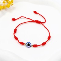 Bracelet tressé en corde rouge avec perles de verre bleues turques |   Bijoux tendance ajustables en fer électroplaqué, cadeau unisexe