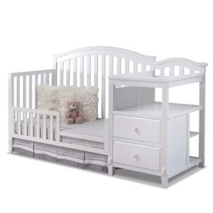 Cuna y cambiador 4 en 1 convertible moderno de madera maciza gris para bebés y niños pequeños, ideal para uso en hoteles - Product Image 1