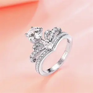 Cincin chaoyang awal xu baru 2024 cincin berlian 1 karat harian elegan wanita S925 mahkota perak ornamen cincin perhiasan pernikahan