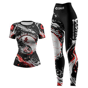 Sublimación de mujer MMA BJJ compresión manga larga Rash Guard Yoga conjunto transpirable secado rápido camiseta pantalones cortos Leggings para mujer - Product Image 6