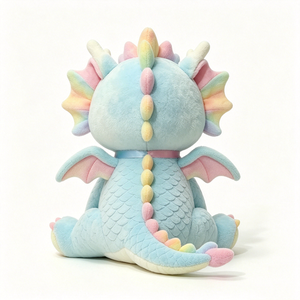 Peluche de Dragón Acuático Kawaii en Tonos Pastel con Alas de Arcoíris y Lazo – Adorable Animal de Peluche Sentado para Niños, Decoración de Cuarto Infantil y Regalos - Product Image 4