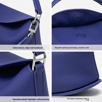 Sac bandoulière en cuir véritable pour femme, fermeture éclair, couleur contrastante, fermoir magnétique - Petite taille
