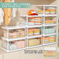 Bacs de rangement alimentaire pliables en plastique transparent à 4 niveaux, empilables, 40-50L, avec couvercle magnétique |   Organisateur moderne pour placard et chambre à coucher