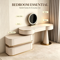 Coiffeuse de luxe glamour avec rangement, bureau de toilette haut de gamme en bois massif et organisateur, station de maquillage avec miroir LED et tabouret